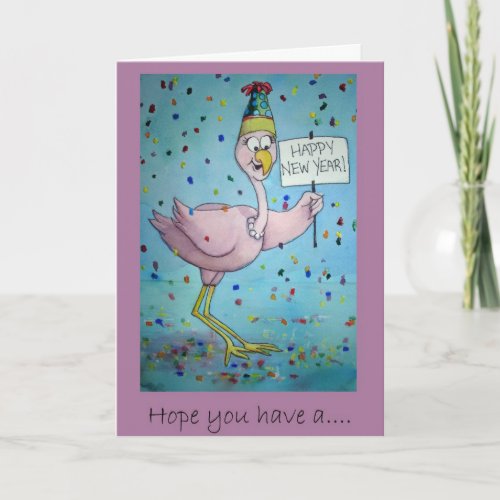 Pink Flamingo Whimsical Funny Bird Painting Holiday Card
