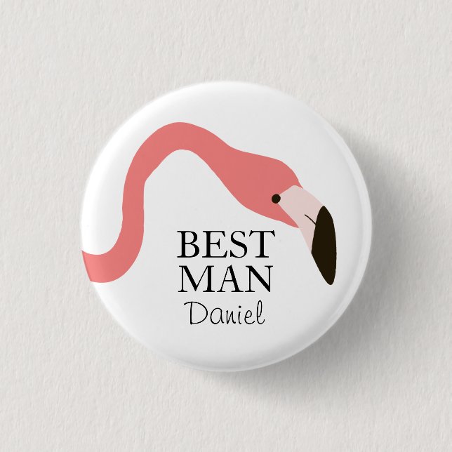Pink Flamingo Whimsy Best Man Button (Front)