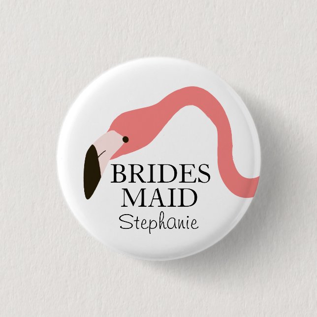 Pink Flamingo Whimsy Bridesmaid Button (Front)