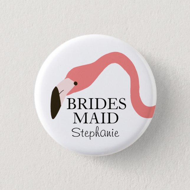Pink Flamingo Whimsy Bridesmaid Button (Front)
