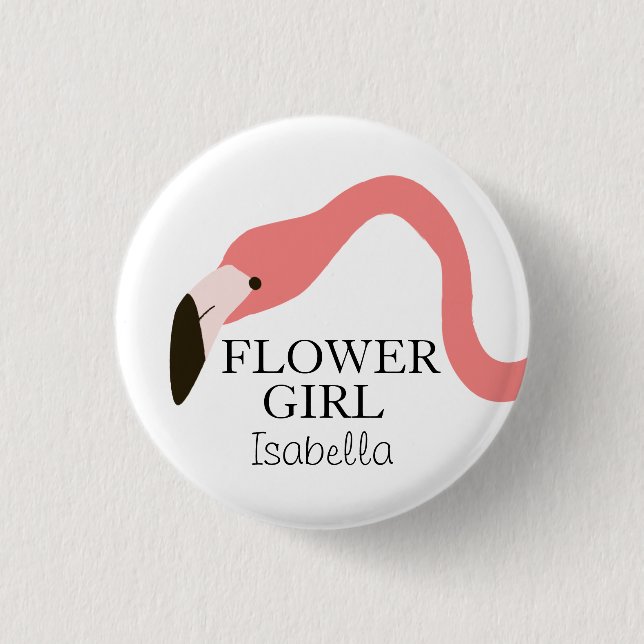 Pink Flamingo Whimsy Flower Girl Pinback Button (Front)