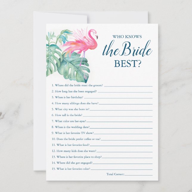 Pink Flamingo Who Knows The Bride Best Game Invitation (Front)
