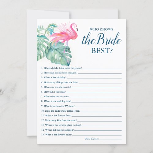 Pink Flamingo Who Knows The Bride Best Game Invitation