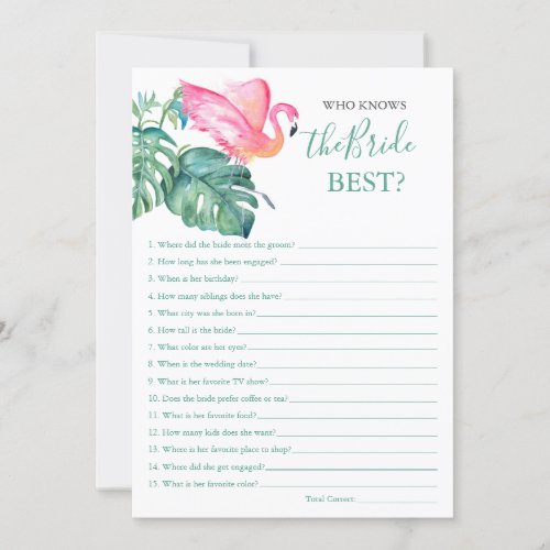 Pink Flamingo Who Knows The Bride Best Game Invitation