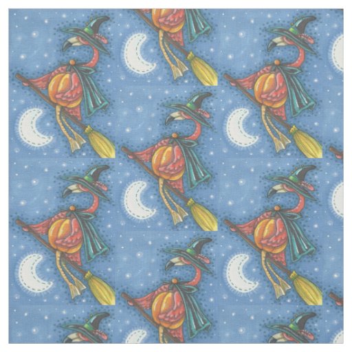 PINK FLAMINGO WITCH, HALLOWEEN FABRIC Repeat