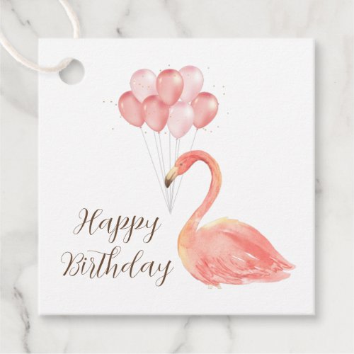Pink Flamingo with Balloons Custom Happy Birthday  Favor Tags