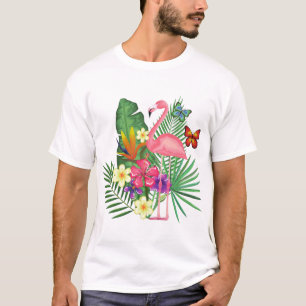 Pink Flamingo with Butterfly For Flamingo Lovers T-Shirt