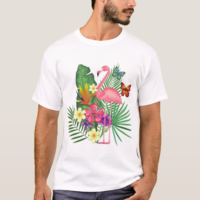 Pink Flamingo with  Butterfly For Flamingo Lovers T-Shirt (Front)