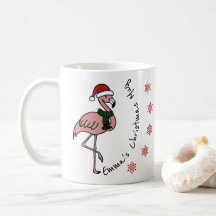 Pink flamingo with Christmas hat personalized name