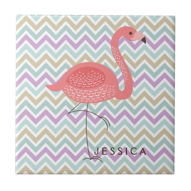 Pink Flamingo With Colorful Chevron Tile (Front)
