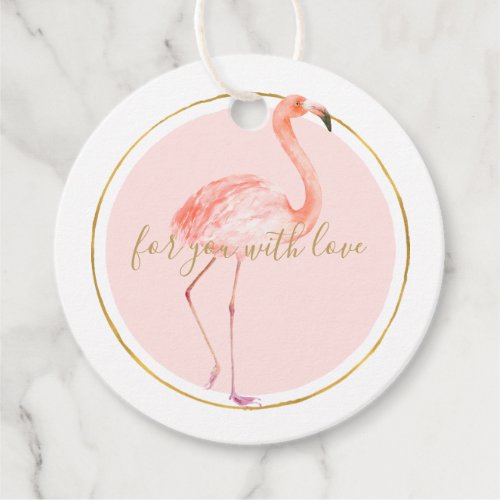 Pink flamingo with gold and frame personalized favor tags