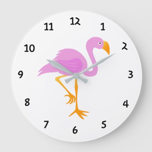 Pink Flamingo With Numbers Large Clock