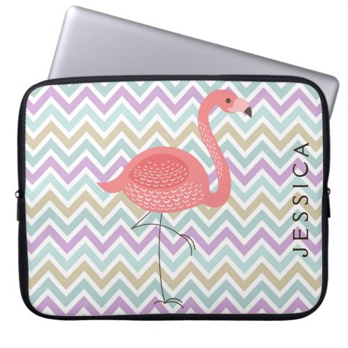 Pink Flamingo With Pastel Chevron Laptop Sleeve