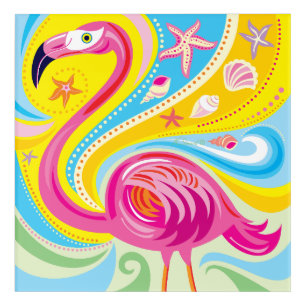 Pink Flamingo with Starfish Acrylic Print