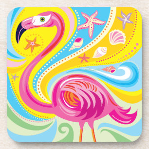 Pink Flamingo with Starfish Beverage Coaster
