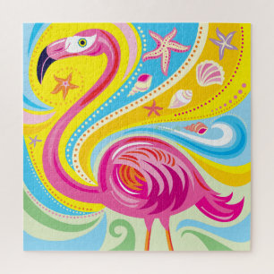 Pink Flamingo with Starfish Jigsaw Puzzle