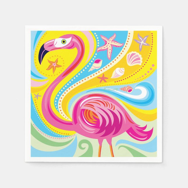 Pink Flamingo with Starfish Napkins (Front)