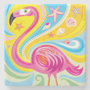 Pink Flamingo with Starfish Stone Coaster