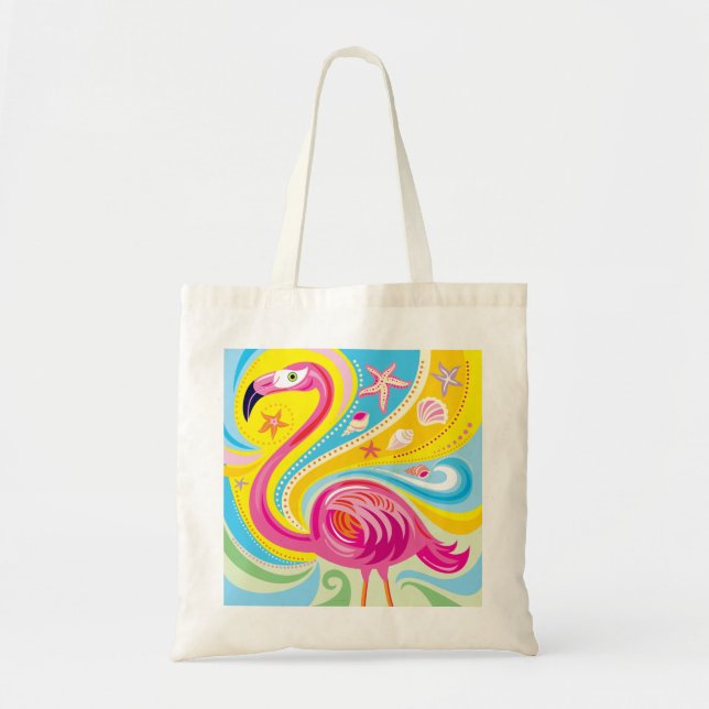 Pink Flamingo with Starfish Tote Bag (Front)