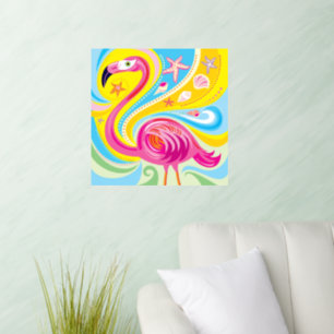 Pink Flamingo with Starfish Wall Decal