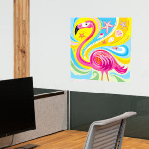 Pink Flamingo with Starfish Wall Decal