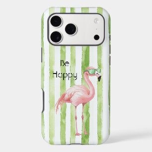 Pink Flamingo with Sunglasses Green Stripes iPhone 17 Pro Max Case