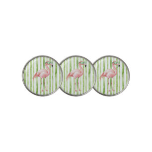 Pink Flamingo with Sunglasses Green Stripes Golf Ball Marker