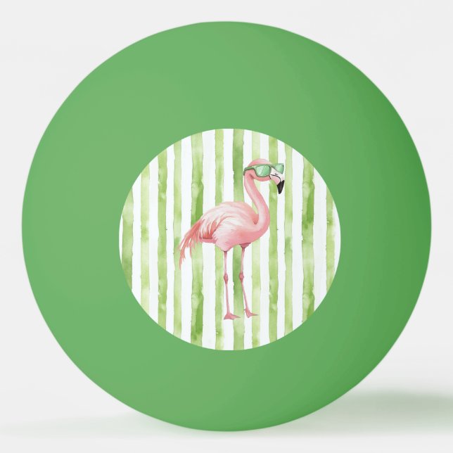 Pink Flamingo with Sunglasses Green Stripes Ping Pong Ball (Front)