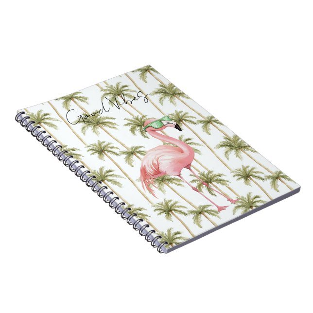 Pink Flamingo with Sunglasses Palm Trees Notebook (Right Side)