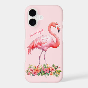 Pink Flamingo with Tropical Flowers iPhone 17 Case