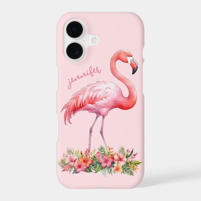 Pink Flamingo with Tropical Flowers Case-Mate iPhone Case (Back)