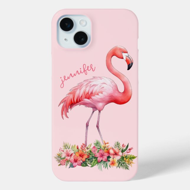 Pink Flamingo with Tropical Flowers Case-Mate iPhone Case (Back)