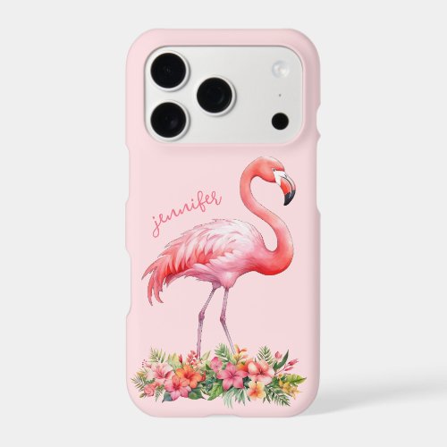 Pink Flamingo with Tropical Flowers iPhone 17 Pro Case