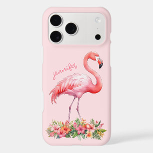 Pink Flamingo with Tropical Flowers iPhone 17 Pro Max Case