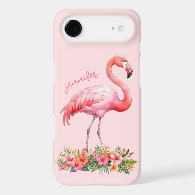 Pink Flamingo with Tropical Flowers Case-Mate iPhone Case (Back)
