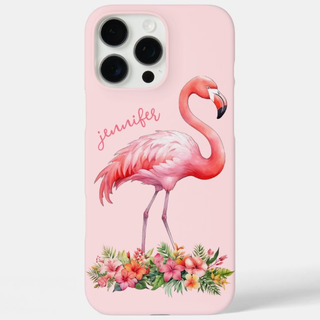 Pink Flamingo with Tropical Flowers Case-Mate iPhone Case (Back)