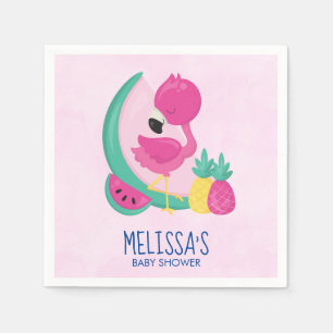 Pink Flamingo with Tropical Fruits Baby Shower Napkins