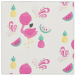 Pink Flamingo with Tropical Fruits Pattern Fabric