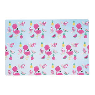 Pink Flamingo with Tropical Fruits Pattern Placemat