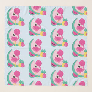 Pink Flamingo with Tropical Fruits Pattern Scarf