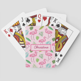 Pink Flamingo with Tropical Leaves Custom Poker Cards