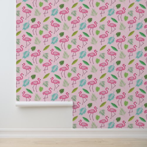 Pink Flamingo with Tropical leaves Wallpaper Wallpaper