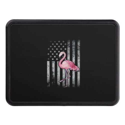 Pink Flamingo With Vintage American Flag Hitch Cover