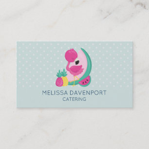 Pink Flamingo with Watermelon & Pineapples Business Card