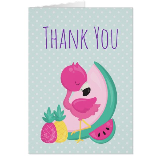 Pink Flamingo with Watermelon & Pineapples Cards (Front)