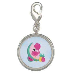 Pink Flamingo with Watermelon & Pineapples Charm