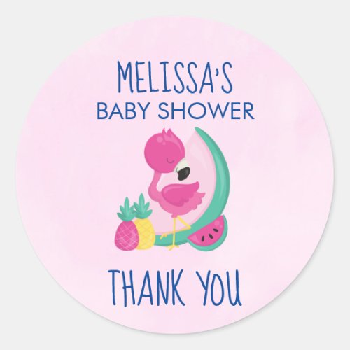 Pink Flamingo with Watermelon  Pineapples Classic Round Sticker