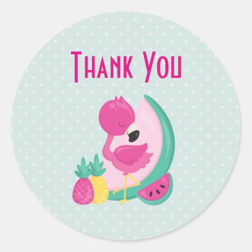 Pink Flamingo with Watermelon  Pineapples Classic Round Sticker