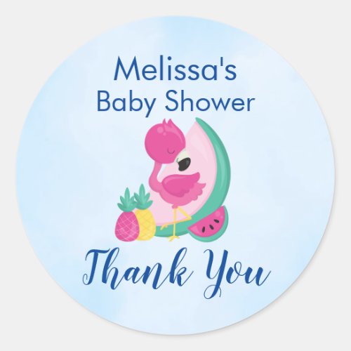 Pink Flamingo with Watermelon  Pineapples Classic Round Sticker