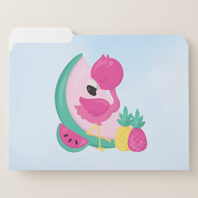 Pink Flamingo with Watermelon & Pineapples File Folder (Front Left)